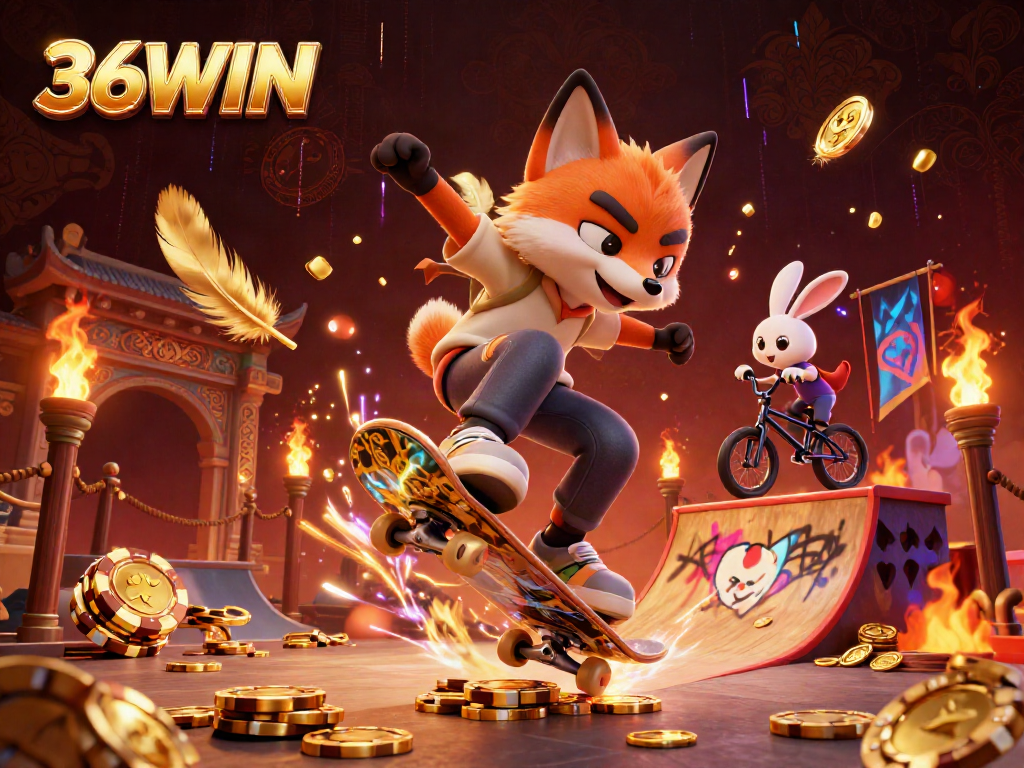 Experience the thrill of 36WIN casino with adventurous characters in a dynamic gaming scene.