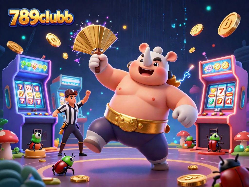 Engage in thrilling gameplay with 789clubb's vibrant 3D casino scene featuring beetles, games, and gold.