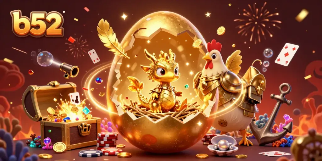 Engage with b52 casino adventure featuring a dragon on poker chips with floating elements and dynamic energy.