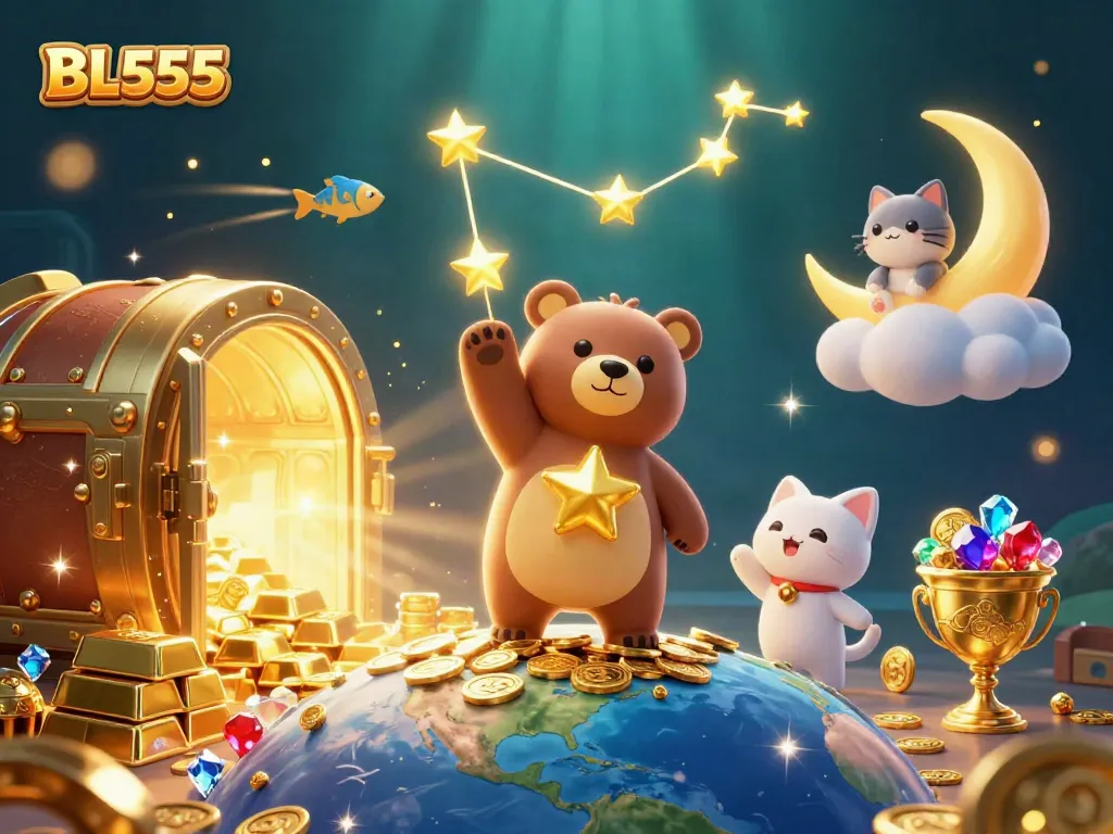 Experience thrilling wins with BL555 at an ultra-detailed 3D casino adventure illustration.