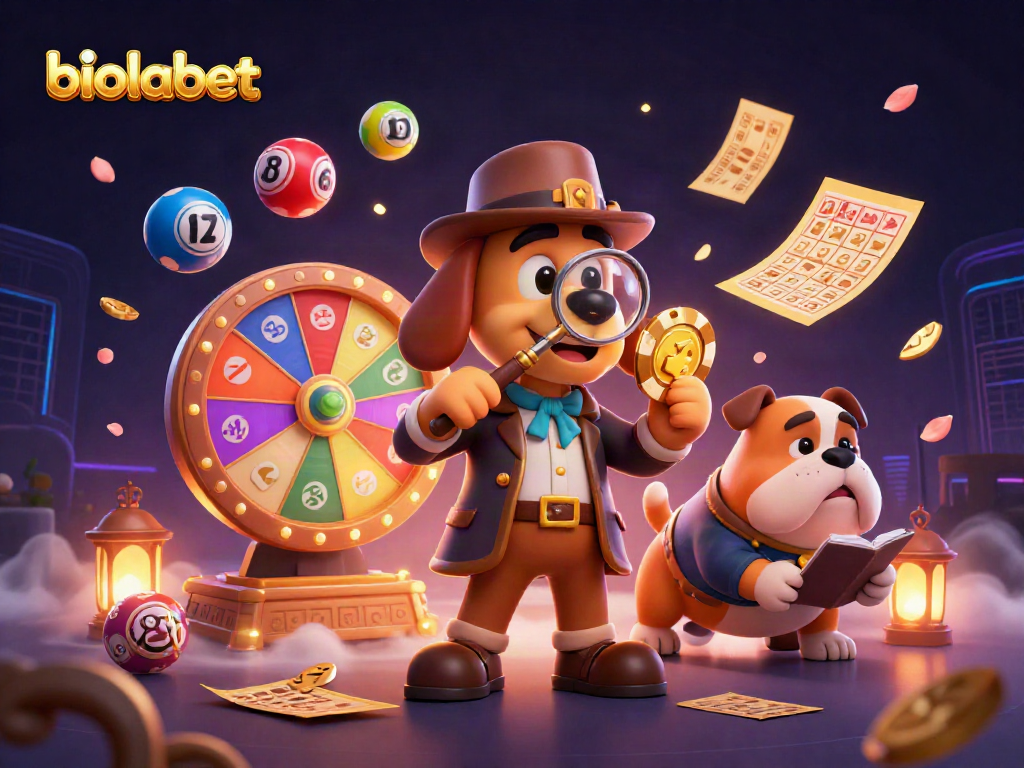 Experience the thrill of biolabet gaming with dynamic characters and lottery elements in an engaging 3D scene.
