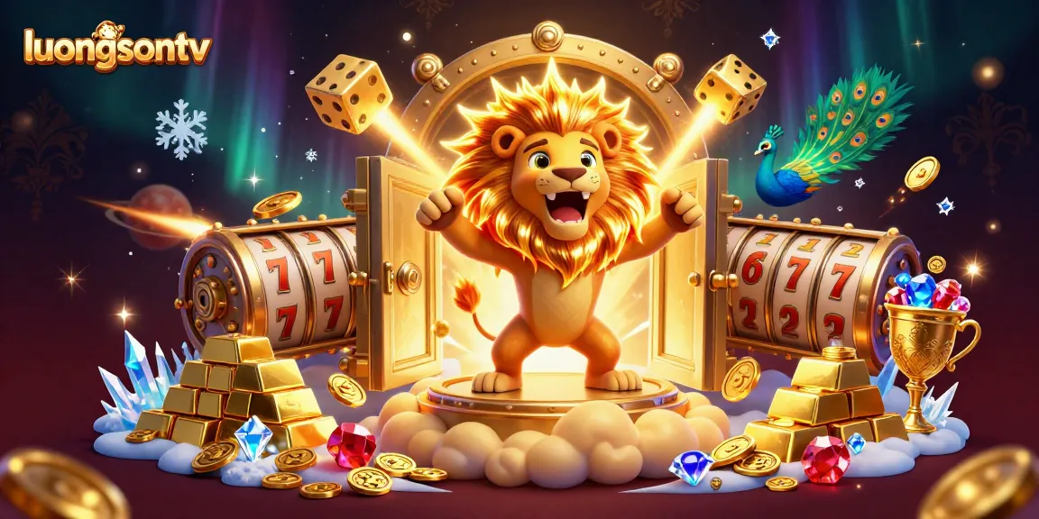 Experience thrilling wins with luongsontv as a majestic lion roars among gleaming gold and casino excitement.