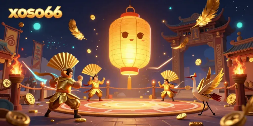 Experience thrilling wins with xoso66 at a vibrant night market casino featuring enchanted characters.