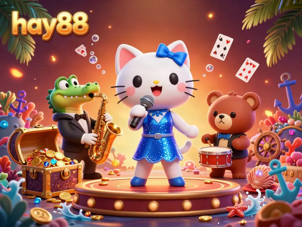 Experience the excitement of hay88 with a jazz-singer cat and casino elements in vibrant detail.