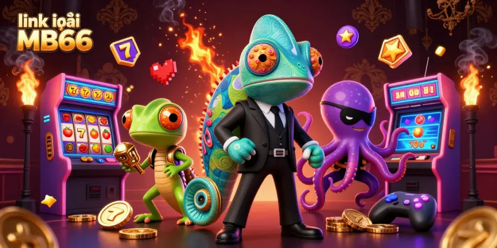 Join the excitement with link vào MB66 in this colorful casino-themed illustration!
