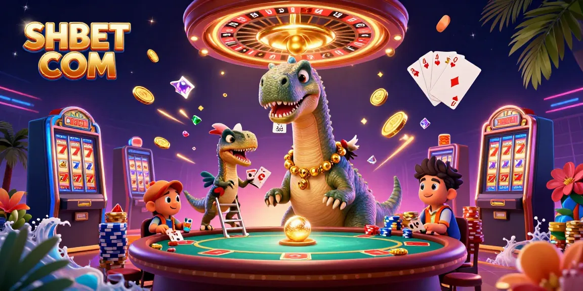 Experience exciting casino moments with SHBET COM's stunning 3D digital illustration showcasing vibrant gaming fun.