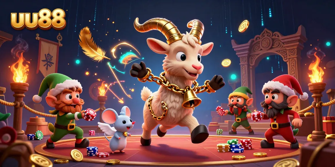 Experience the dynamic excitement of uu88 with a festive casino scene featuring animated characters.