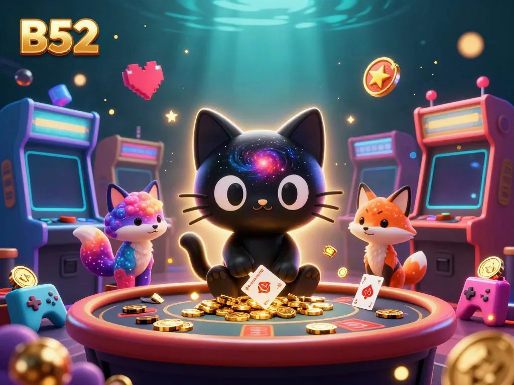 Engage with the thrilling B52 cosmic casino, showcasing vibrant characters and dynamic gaming elements.