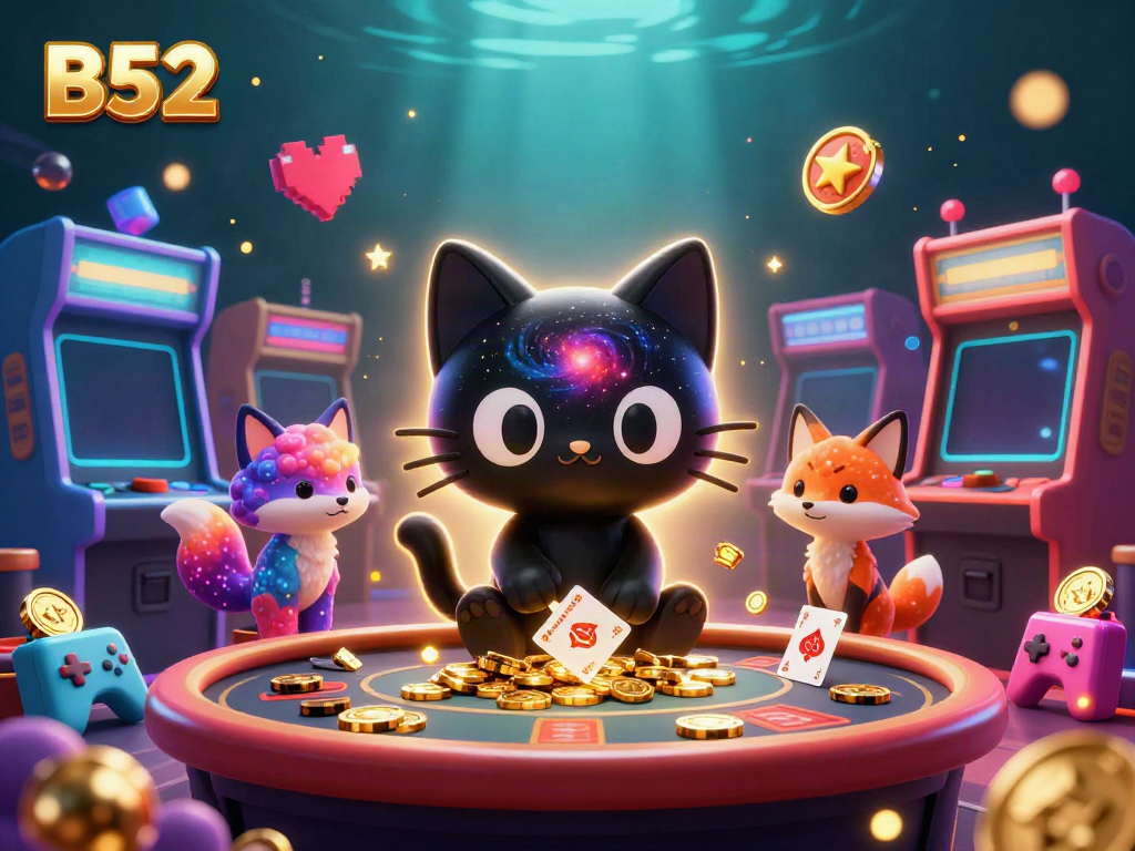 Engage with the thrilling B52 cosmic casino, showcasing vibrant characters and dynamic gaming elements.
