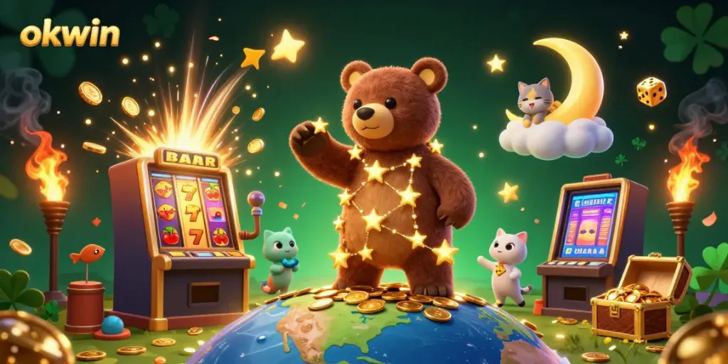 Spin the reels at okwin and win big with vibrant 3D jackpot imagery and cosmic characters.
