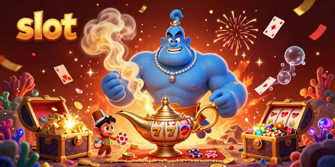 Putar slot dengan keseruan dari genie biru dan koin emas berkilauan di WOPSLOT.