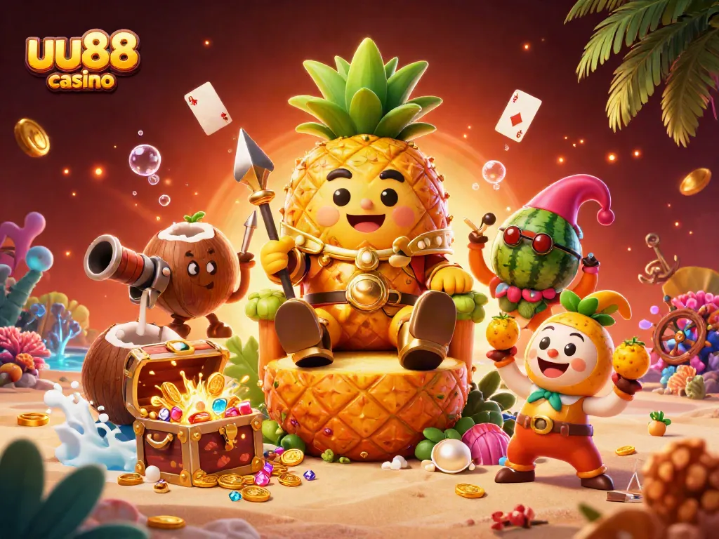 Experience thrilling gameplay at uu88 casino with vibrant characters and an interactive beach casino scene.
