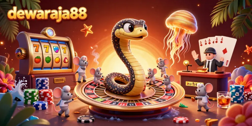 Menggambarkan dewaraja88, permainan slot dengan simbol buah dan 7 keberuntungan di planet roulette.