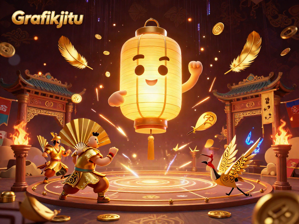 Engage with Grafikjitu's vibrant 3D casino scene featuring mystical characters and dynamic gaming elements.